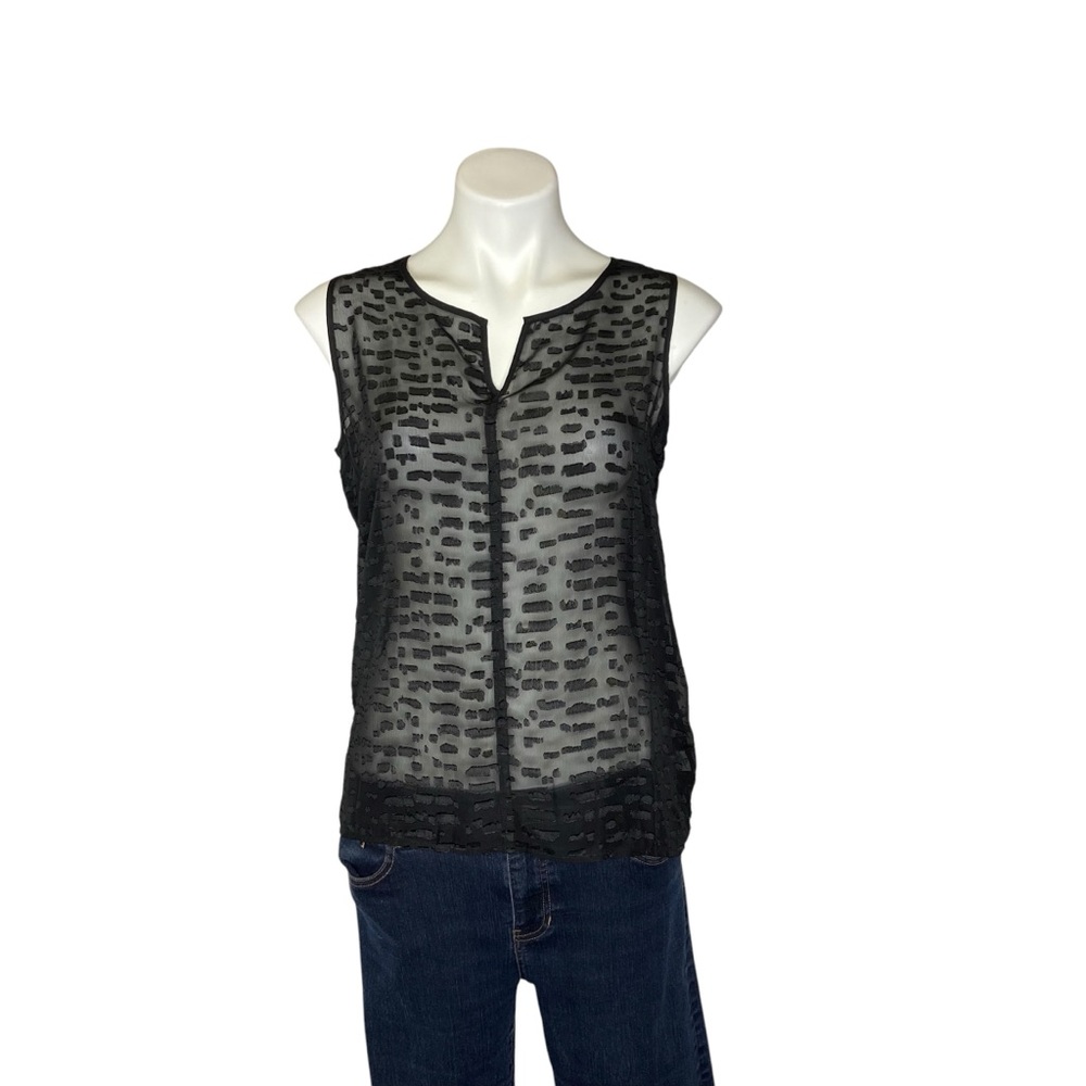 JAYE.E. Sheer Animal Print Sleeveless Blouse Tank Top High Low Hem Black NWT XS